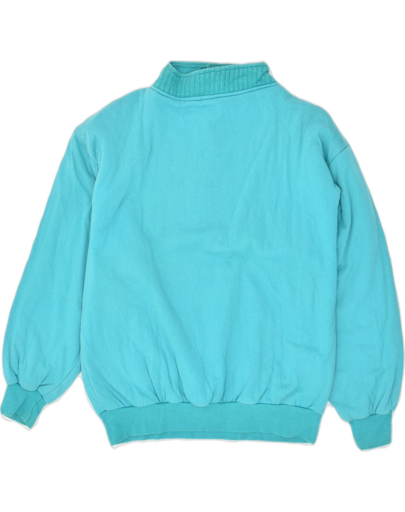 TRIGEMA Mens Button Neck Sweatshirt Jumper Medium Turquoise Cotton | Vintage Trigema | Thrift | Second-Hand Trigema | Used Clothing | Messina Hembry 