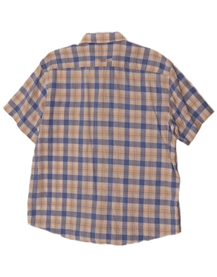 Camel Mens Short Sleeve Shirt Large Blue Check Linen