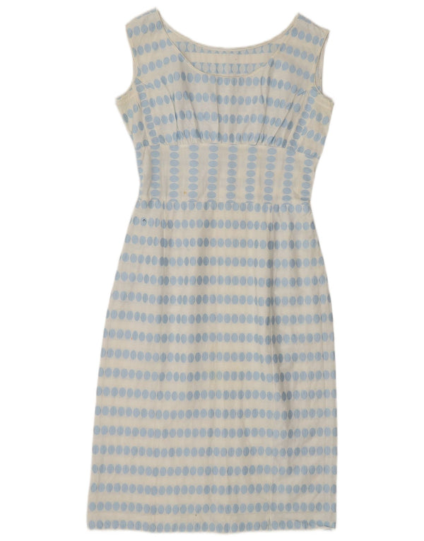 Vintage Womens Sleeveless Sheath Dress UK 10 Small White Polka Dot