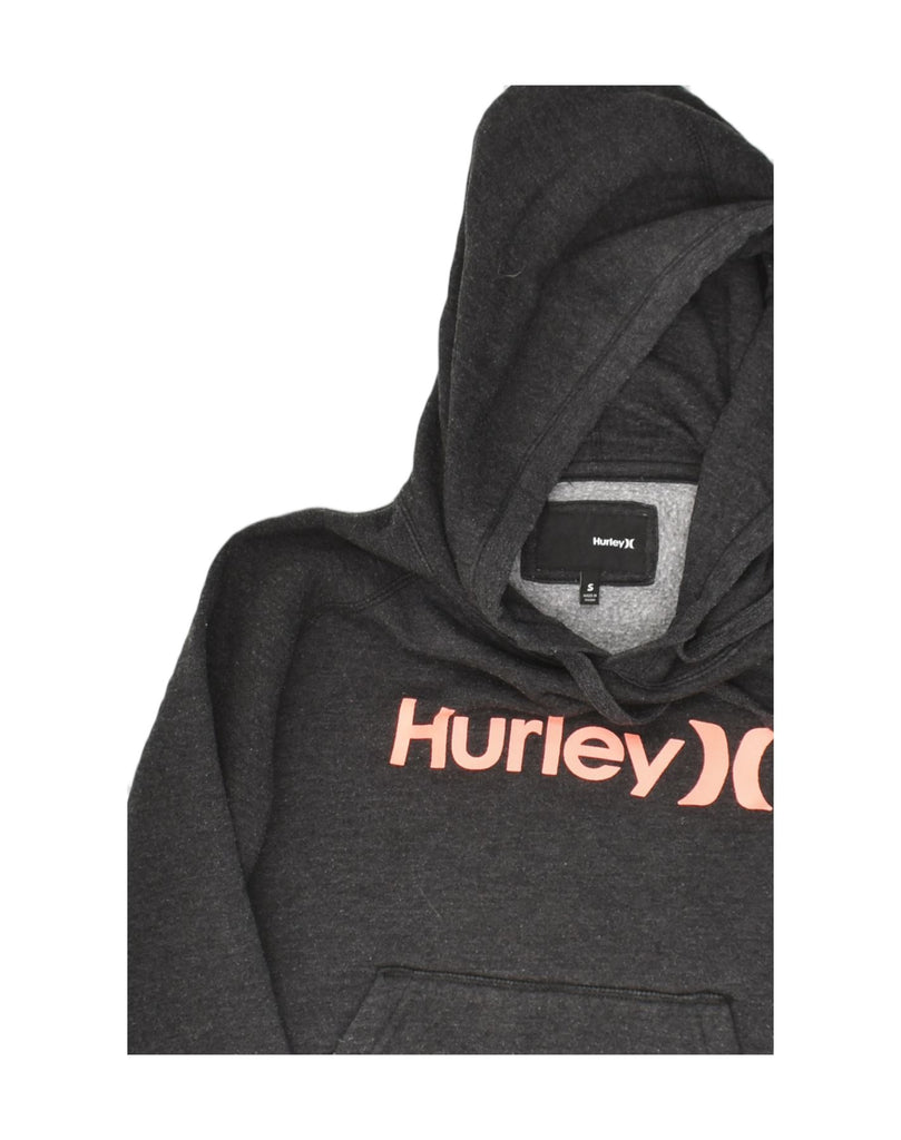 HURLEY Womens Crop Graphic Hoodie Jumper UK 10 Small Grey Cotton | Vintage Hurley | Thrift | Second-Hand Hurley | Used Clothing | Messina Hembry 