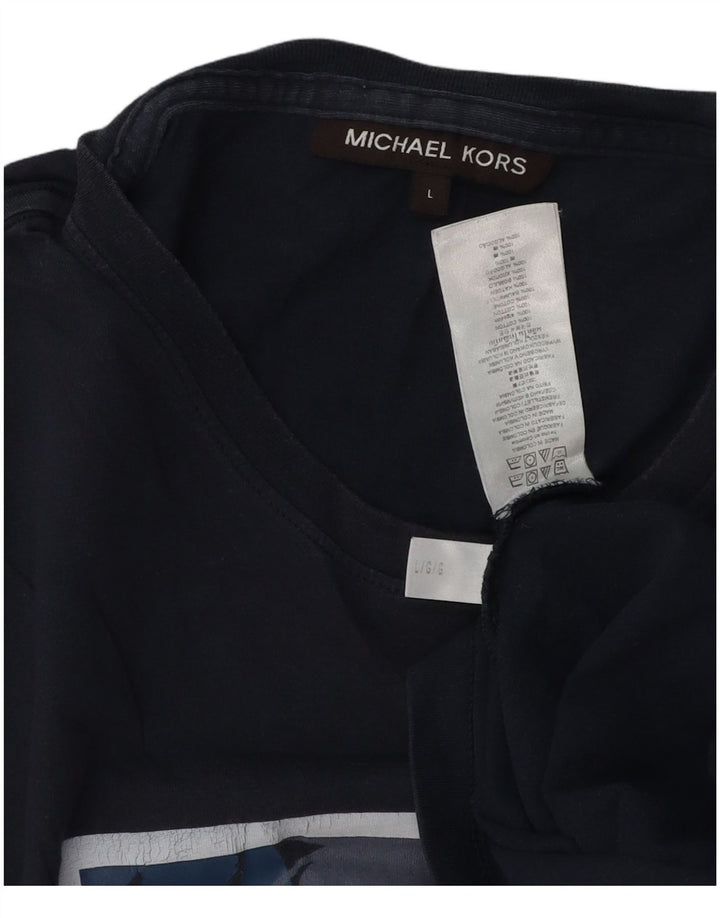 Michael Kors Mens Graphic T-Shirt Top Large Navy Blue Cotton