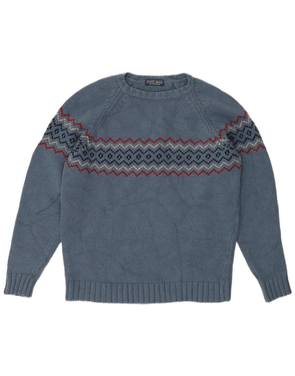 Massimo Dutti Mens Crew Neck Jumper Sweater Large Blue Fair Isle Wool
