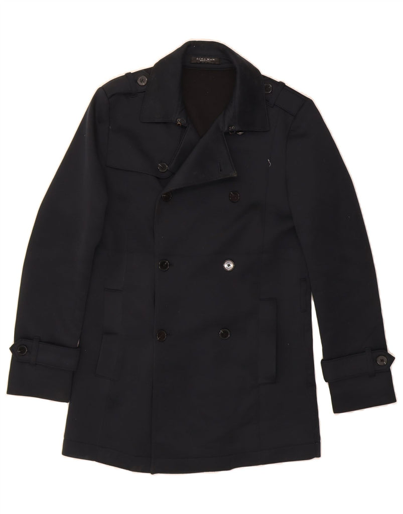 ZARA Mens Trench Coat UK 36 Small Navy Blue Polyester Vintage Zara and Second-Hand Zara from Messina Hembry 