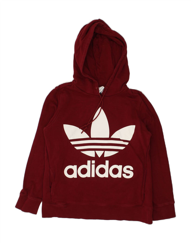 ADIDAS Womens Graphic Hoodie Jumper UK 12 Medium  Burgundy Cotton | Vintage Adidas | Thrift | Second-Hand Adidas | Used Clothing | Messina Hembry 