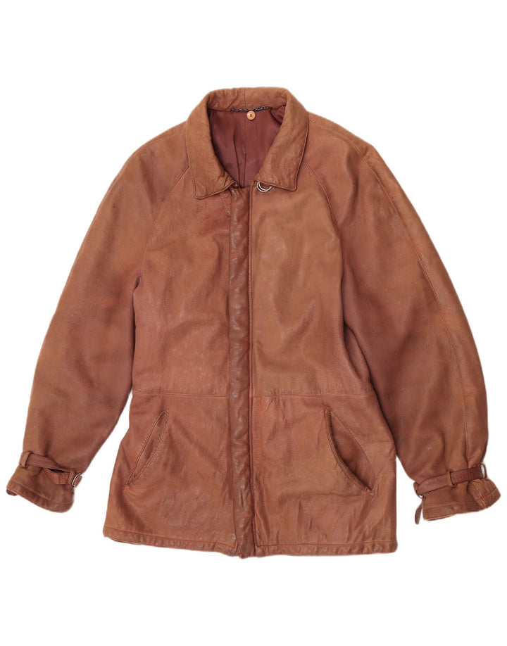 Vintage Womens Leather Jacket IT 52 2XL Brown