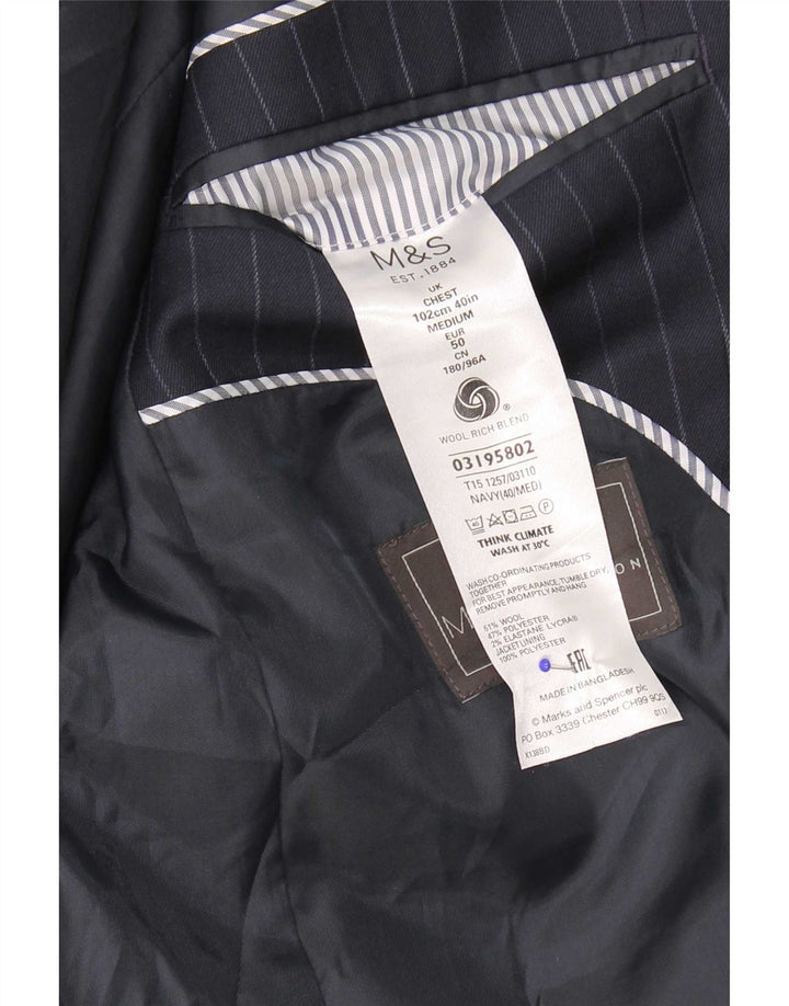 Marks & Spencer Mens Blazer Jacket UK 40 Medium Navy Blue Pinstripe