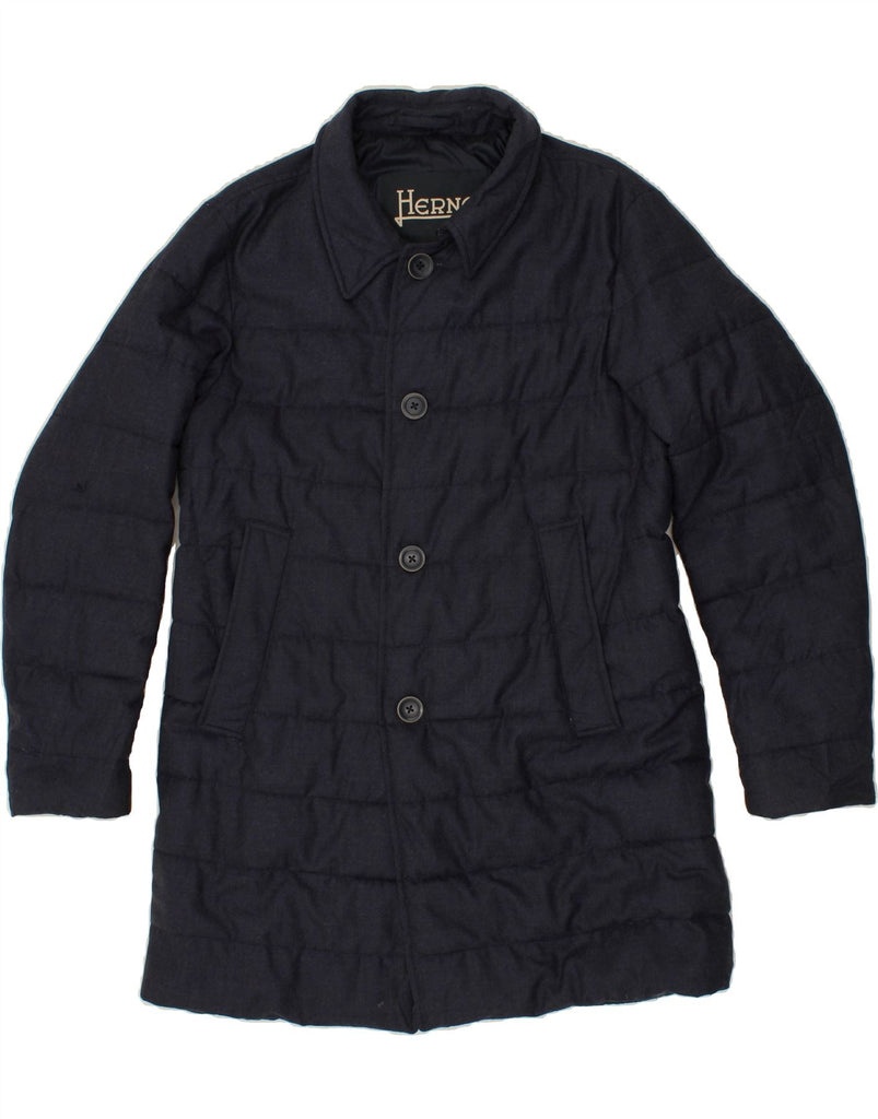 HERNO Mens Padded Coat IT 50 Large Navy Blue Wool Vintage Herno and Second-Hand Herno from Messina Hembry 