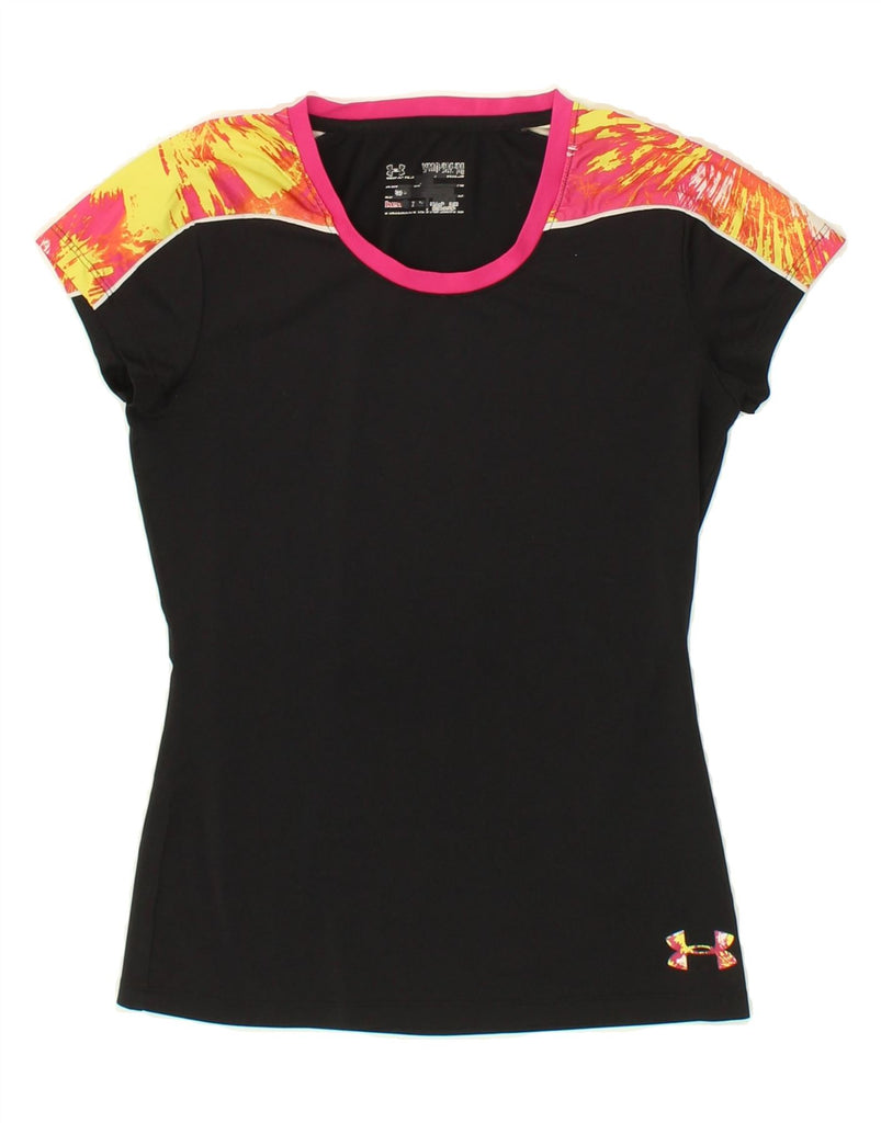 UNDER ARMOUR Girls Heat Gear Graphic T-Shirt Top 9-10 Years Medium Black | Vintage Under Armour | Thrift | Second-Hand Under Armour | Used Clothing | Messina Hembry 