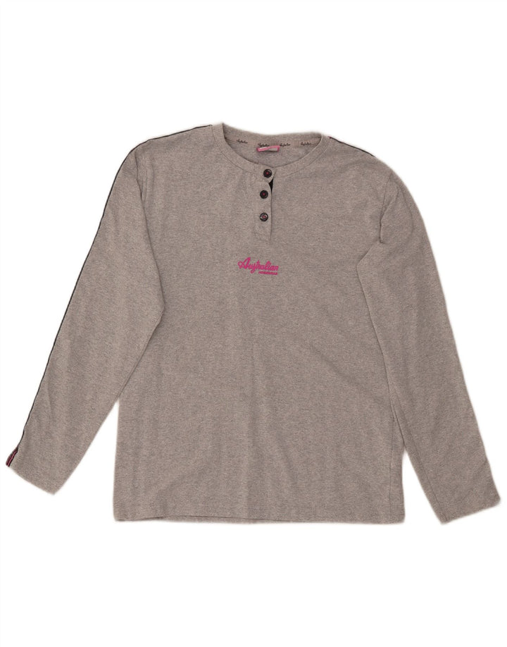AUSTRALIAN L'ALPINA Womens Graphic Top Long Sleeve UK 10 Small Grey