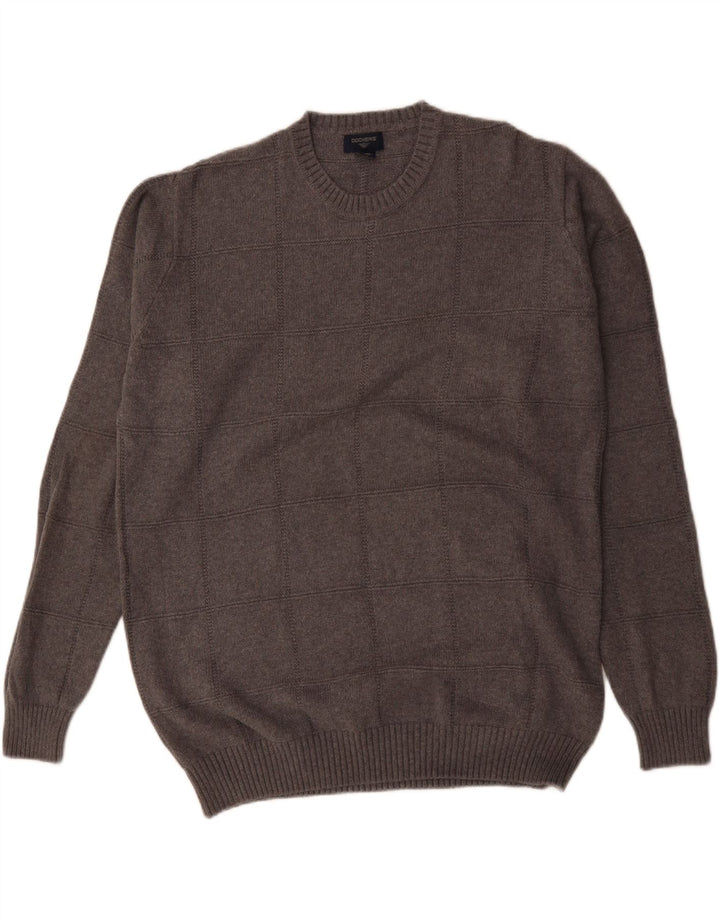 Dockers Mens Tall Crew Neck Jumper Sweater Large Grey Check Cotton