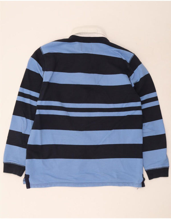 Crew Clothing Mens Long Sleeve Rugby Polo Shirt XL Blue Striped Cotton
