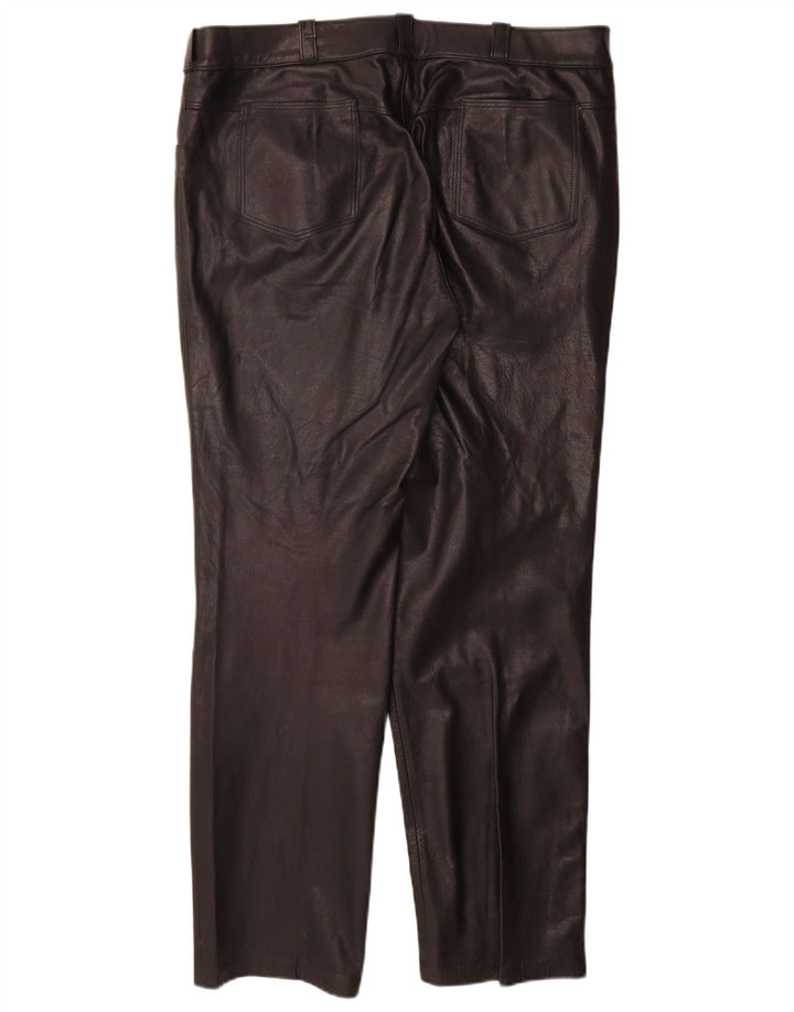 Vintage Womens Straight Leather Trousers W36 L31 Black