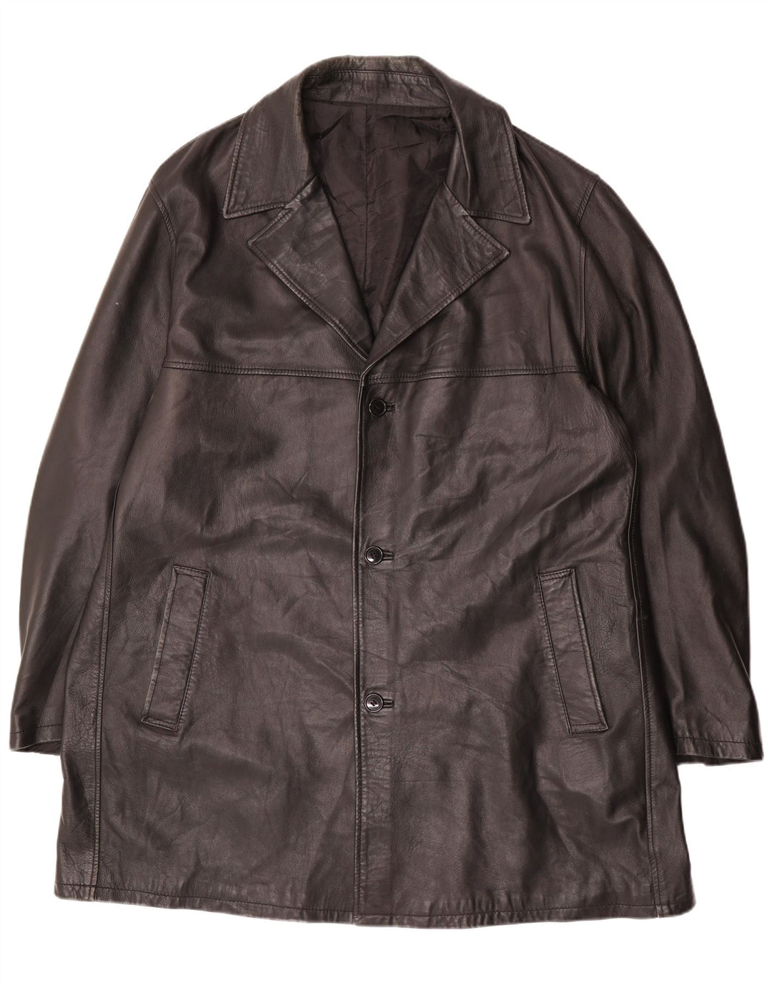 Vintage Mens Leather Coat Size 62 4XL Black Leather
