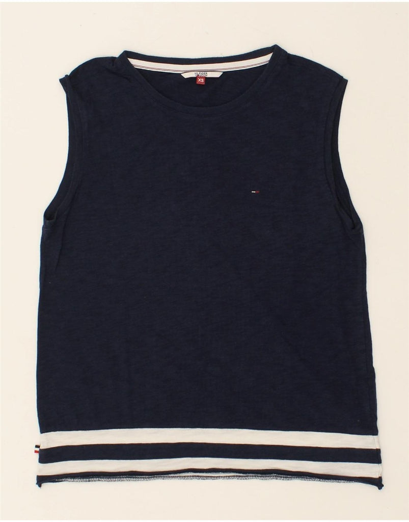 TOMMY HILFIGER Womens Vest Top UK 4 XS Navy Blue Striped Cotton | Vintage Tommy Hilfiger | Thrift | Second-Hand Tommy Hilfiger | Used Clothing | Messina Hembry 