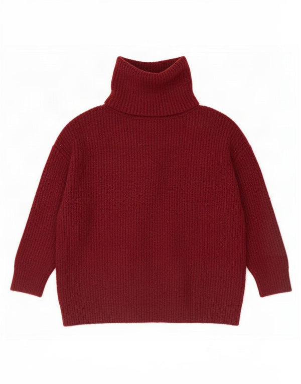 Zara Womens 3/4 Sleeve Roll Neck Jumper Sweater UK 16 Large Burgundy
