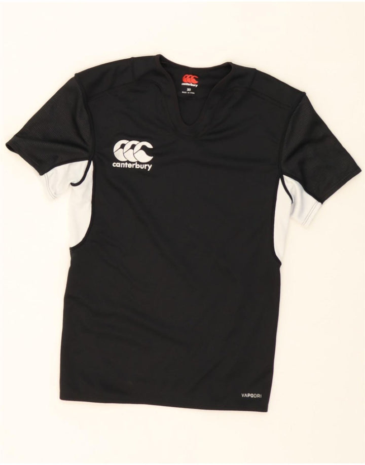 CANTERBURY Mens Graphic T-Shirt Top XS Black Colourblock Polyester Vintage Canterbury and Second-Hand Canterbury from Messina Hembry 
