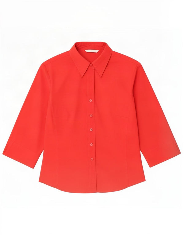 Marks & Spencer Womens 3/4 Sleeve Shirt UK 10 Small Red Cotton
