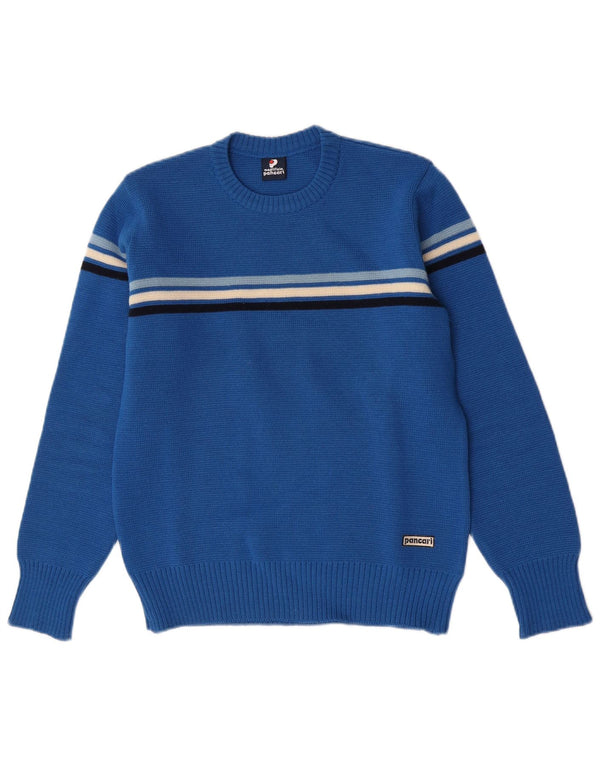 Pancari Mens Crew Neck Jumper Sweater IT 48 Small Blue Striped Virgin Wool