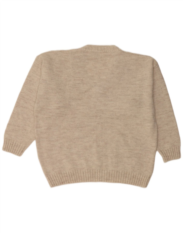 Vintage Mens V-Neck Jumper Sweater XL Beige Wool