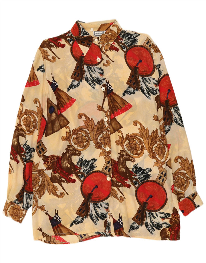 Swish Womens Longline Abstract Pattern Shirt Blouse UK 10 Small Beige