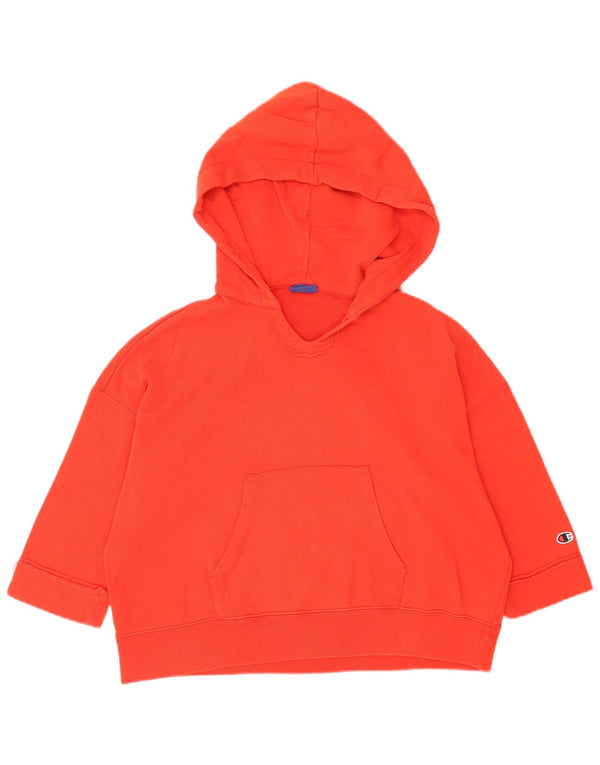 Champion Womens Oversized Crop 3/4 Sleeve Hoodie Jumper UK 14 Medium Red