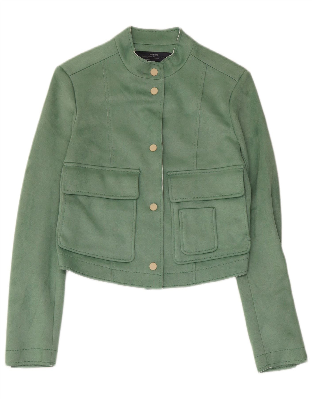 Zara Womens Crop Bomber Jacket UK 6 XS Green Polyester