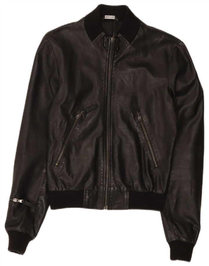 Vintage Womens Leather Jacket IT 42 Medium Black Leather