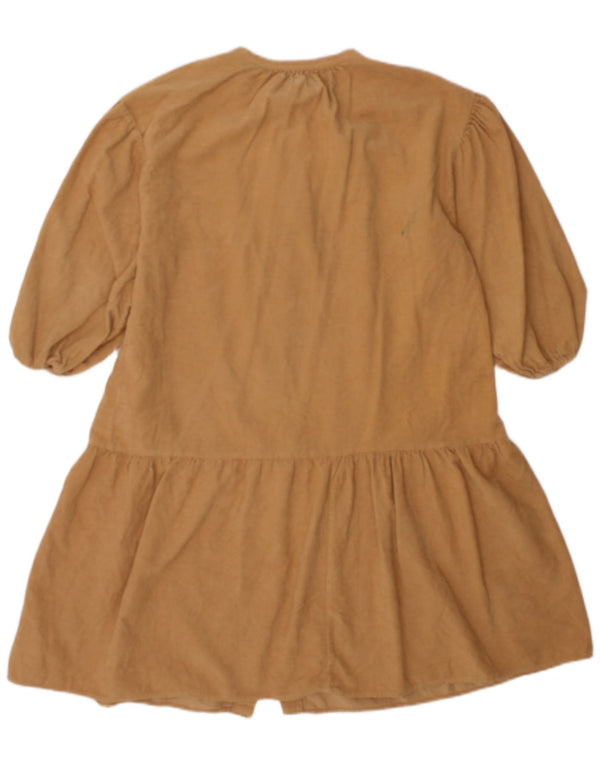 Zara Girls 3/4 Sleeve Corduroy Tiered Dress 8-9 Years Beige Cotton