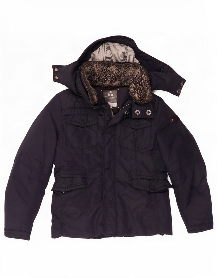 PEUTEREY Boys Hooded Padded Jacket 9-10 Years Large Navy Blue Polyamide