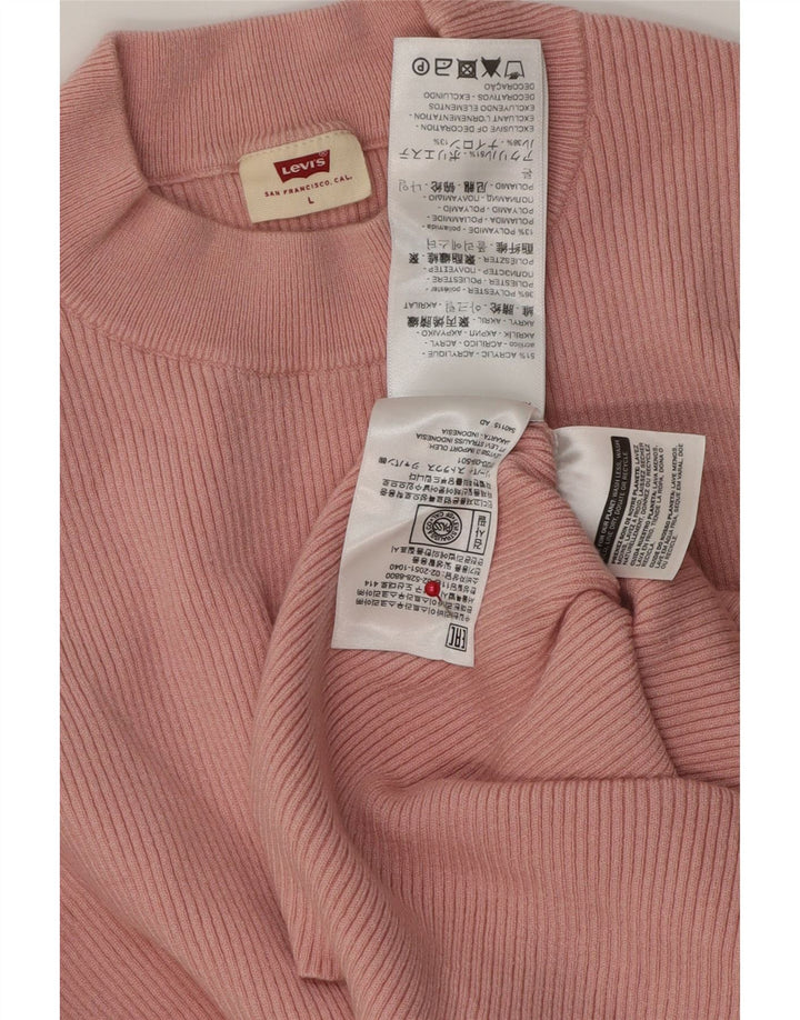 Levi's Womens Crop Top Long Sleeve UK 16 Large Pink Acrylic