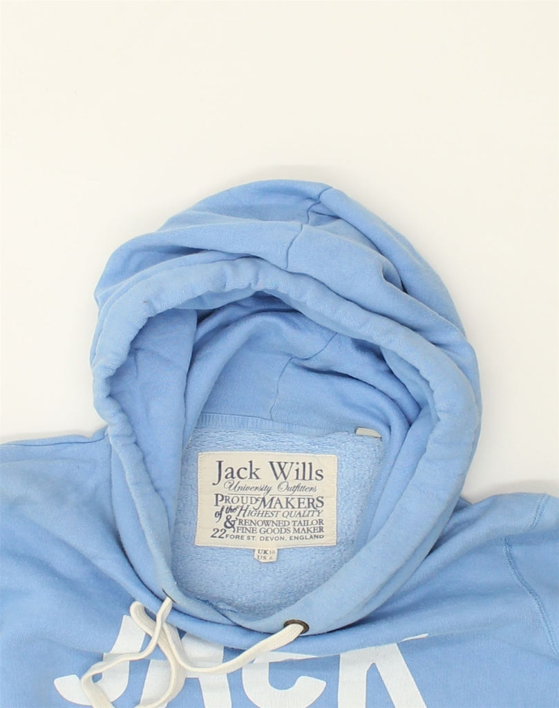 JACK WILLS Womens Graphic Hoodie Jumper UK 10 Small Blue Cotton | Vintage Jack Wills | Thrift | Second-Hand Jack Wills | Used Clothing | Messina Hembry 