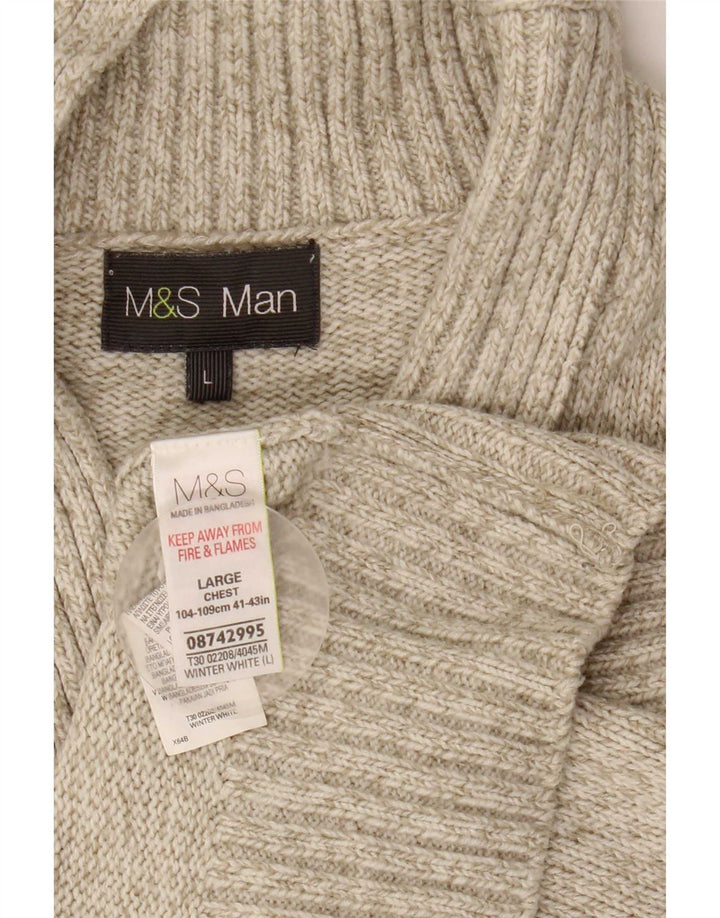 Marks & Spencer Mens Shawl Neck Jumper Sweater Large Grey Acrylic