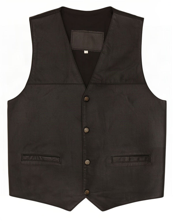 Vintage Mens Leather Waistcoat Large Black