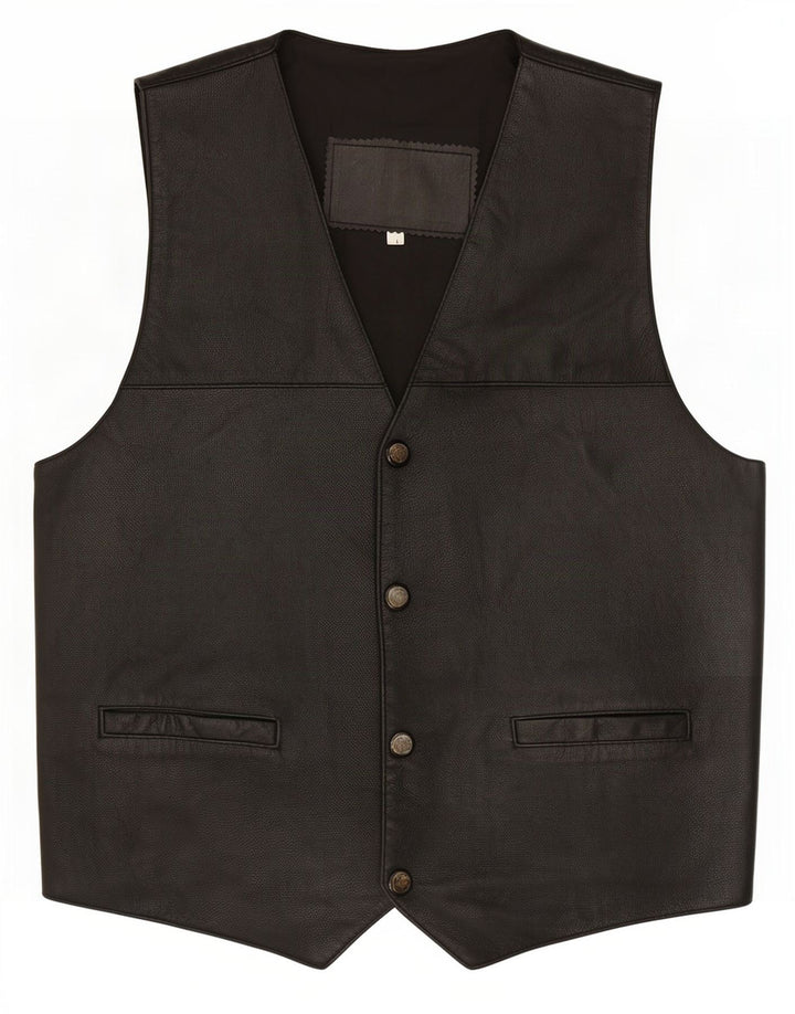 Vintage Mens Leather Waistcoat Large Black