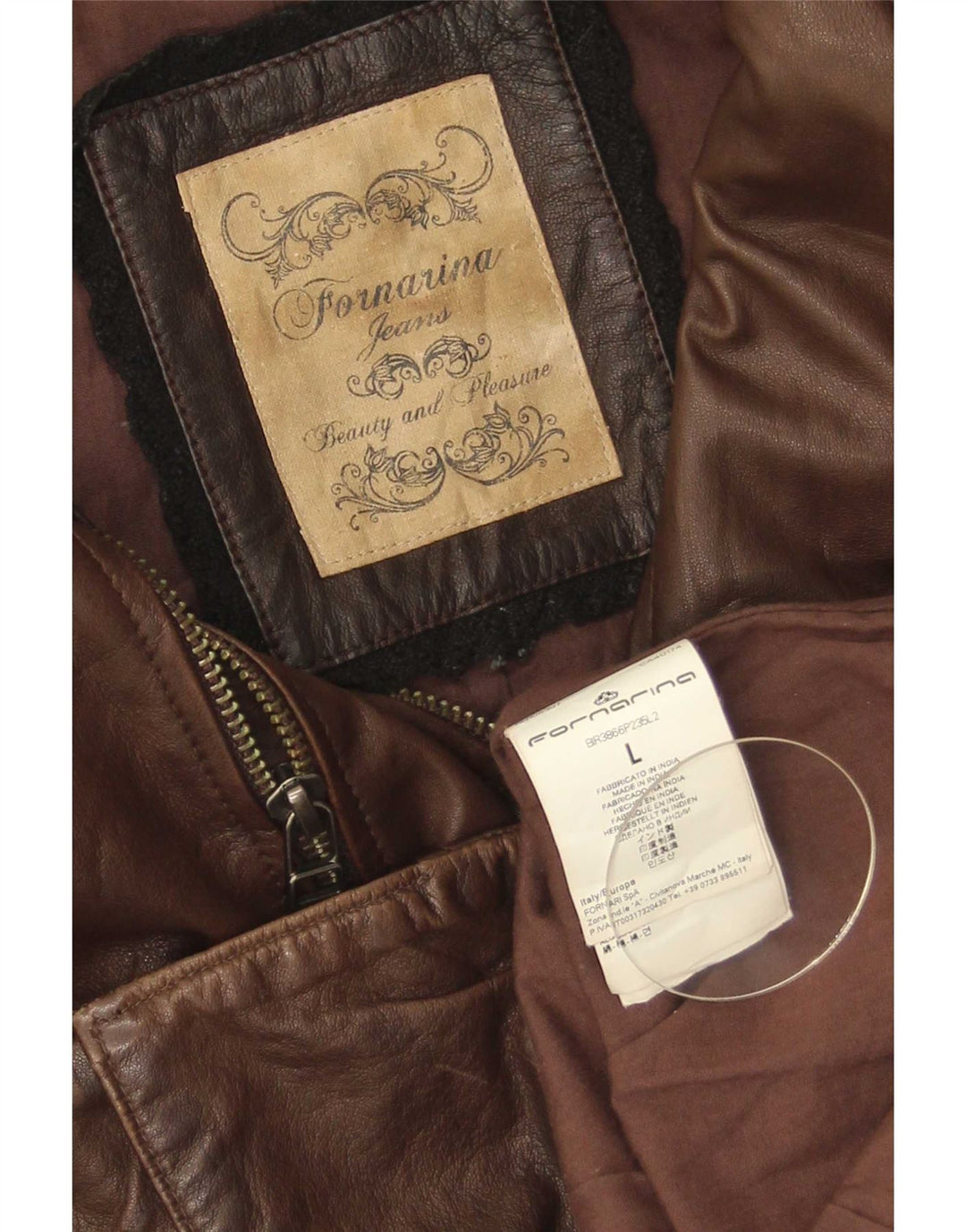 Fornarina Womens Military Leather Jacket UK 14 Large Brown
