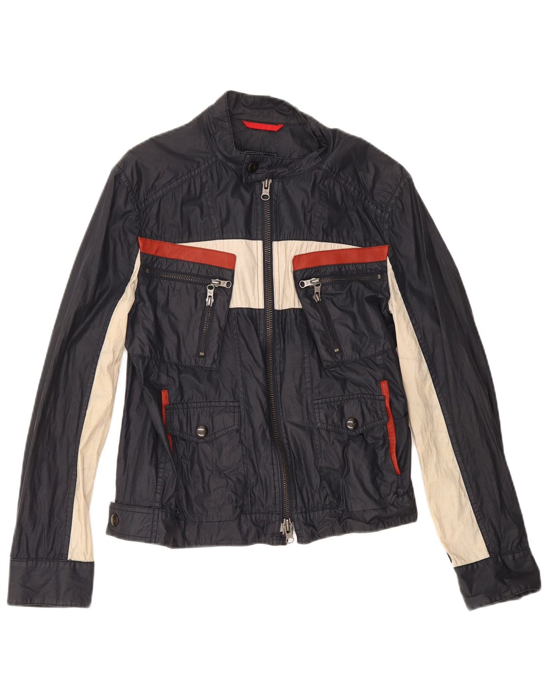 FAY Womens Oversized Utility Jacket UK 10 Small Navy Blue Colourblock