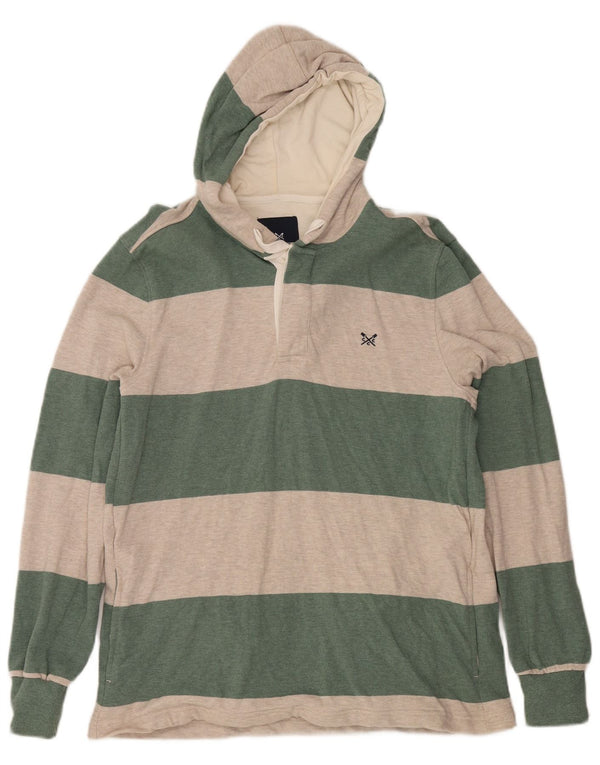 Crew Clothing Mens Button Neck Hoodie Jumper Medium Green Striped Cotton