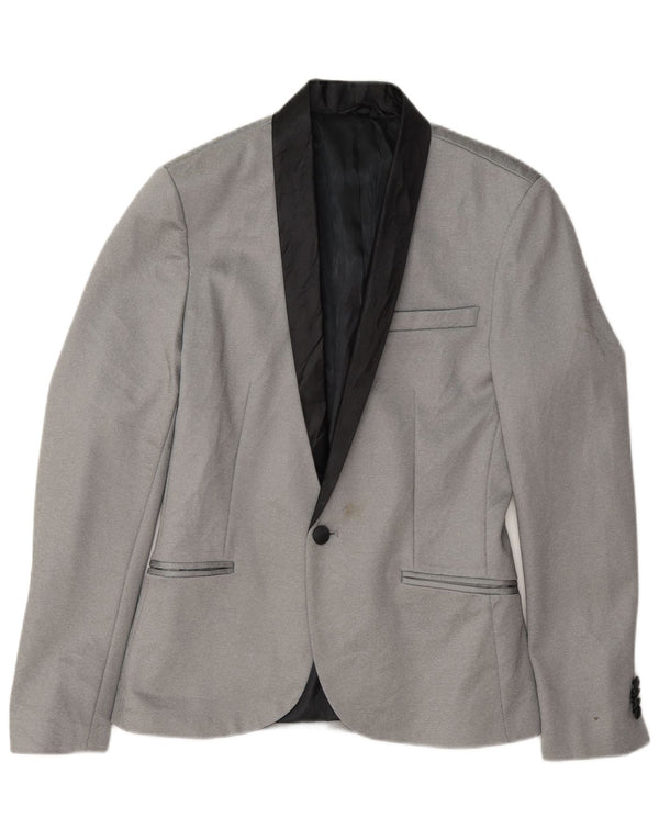 Zara Mens 1 Button Blazer Jacket UK 36 Small Grey Polyester