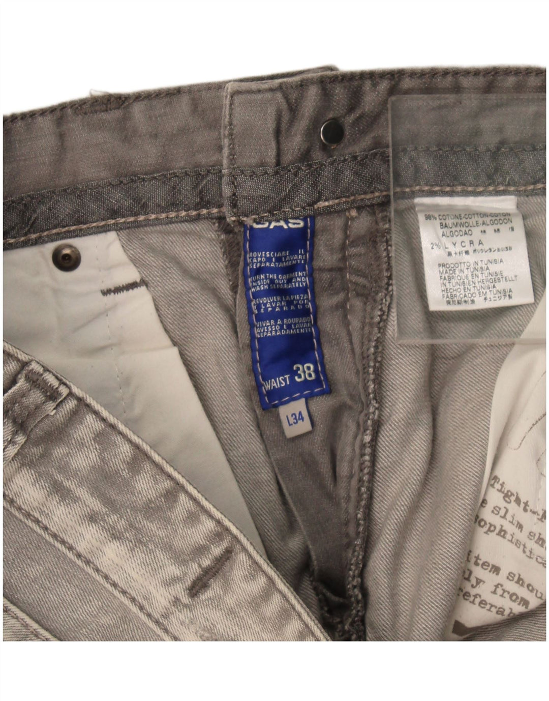 Gas Womens Straight Jeans W38 L34 Grey Cotton