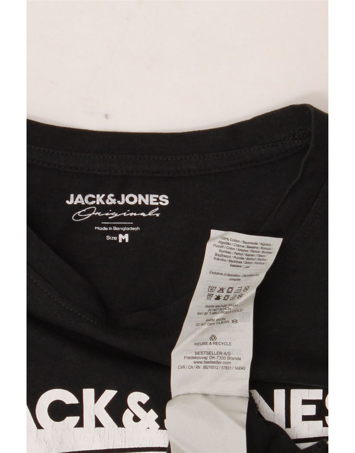 JACK & JONES Mens Graphic T-Shirt Top Medium Black Cotton