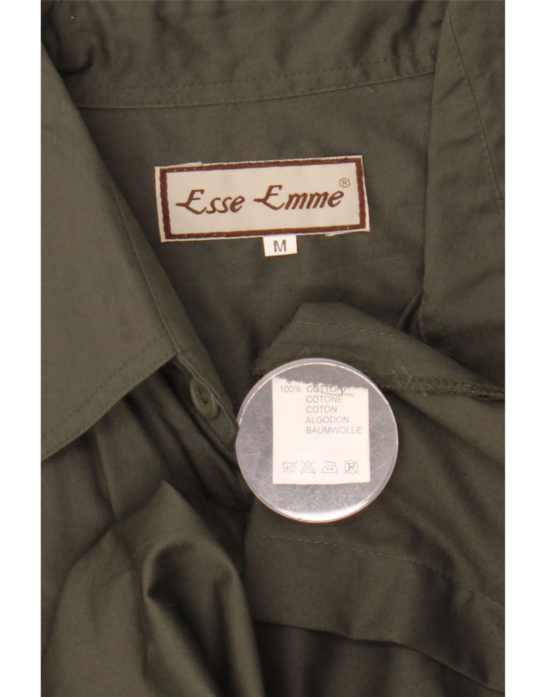 ESSE EMME  Mens Military Short Sleeve Shirt Medium Khaki Cotton