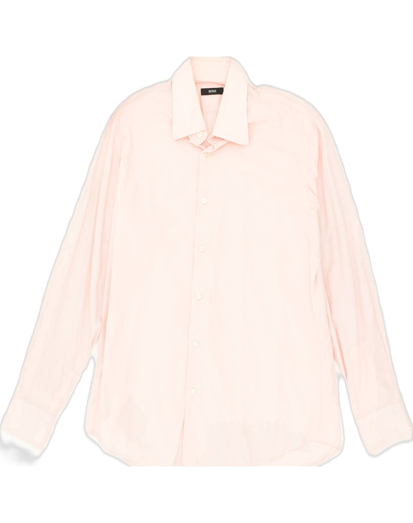 HUGO BOSS Mens Shirt Size 16 1/2 Large Pink Cotton | Vintage Hugo Boss | Thrift | Second-Hand Hugo Boss | Used Clothing | Messina Hembry 