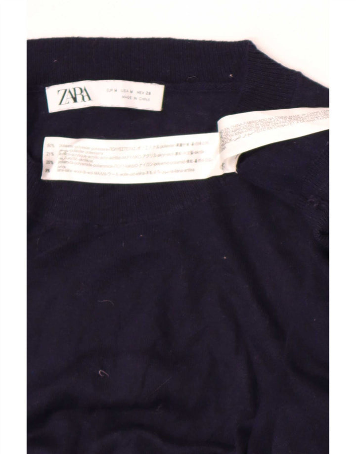 Zara Womens Maxi Long Sleeve Jumper Dress UK 14 Medium Navy Blue Polyester