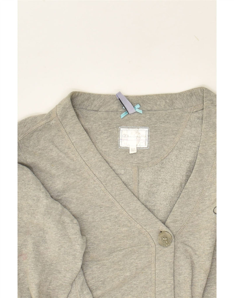 CHAMPION Womens Cardigan Sweater UK 12 Medium Grey Cotton | Vintage Champion | Thrift | Second-Hand Champion | Used Clothing | Messina Hembry 