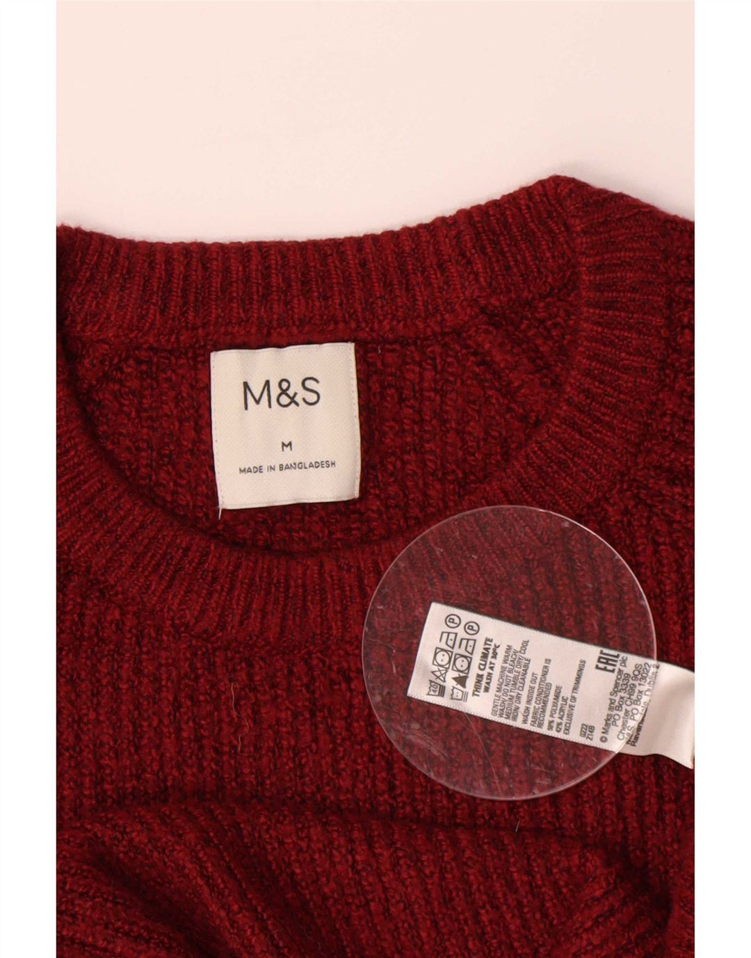 Marks & Spencer Mens Crew Neck Jumper Sweater Medium Burgundy Polyamide