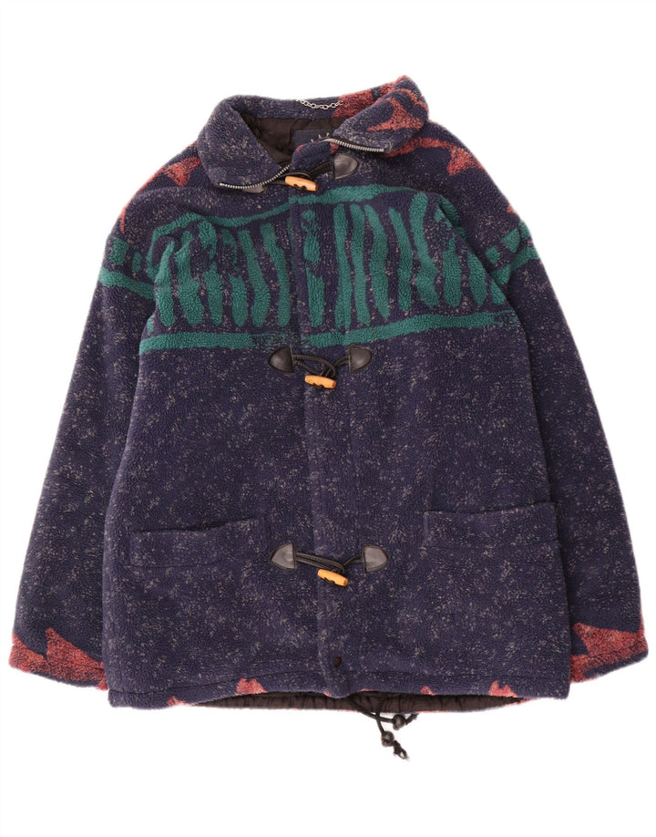 Vintage Mens Fleece Jacket UK 38 Medium Navy Blue Striped