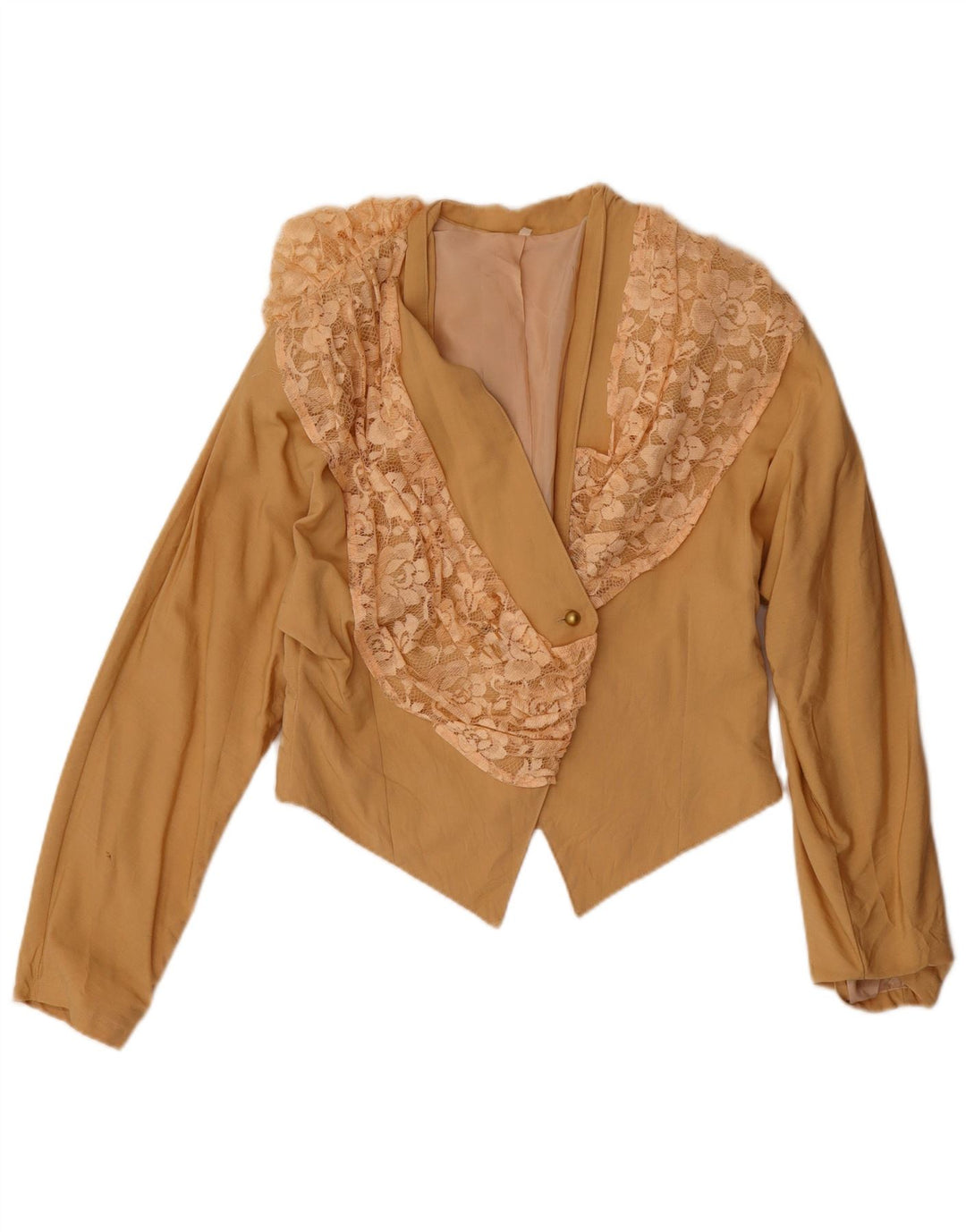 Vintage Womens Bolero Jacket UK 14 Medium Beige Floral Wool