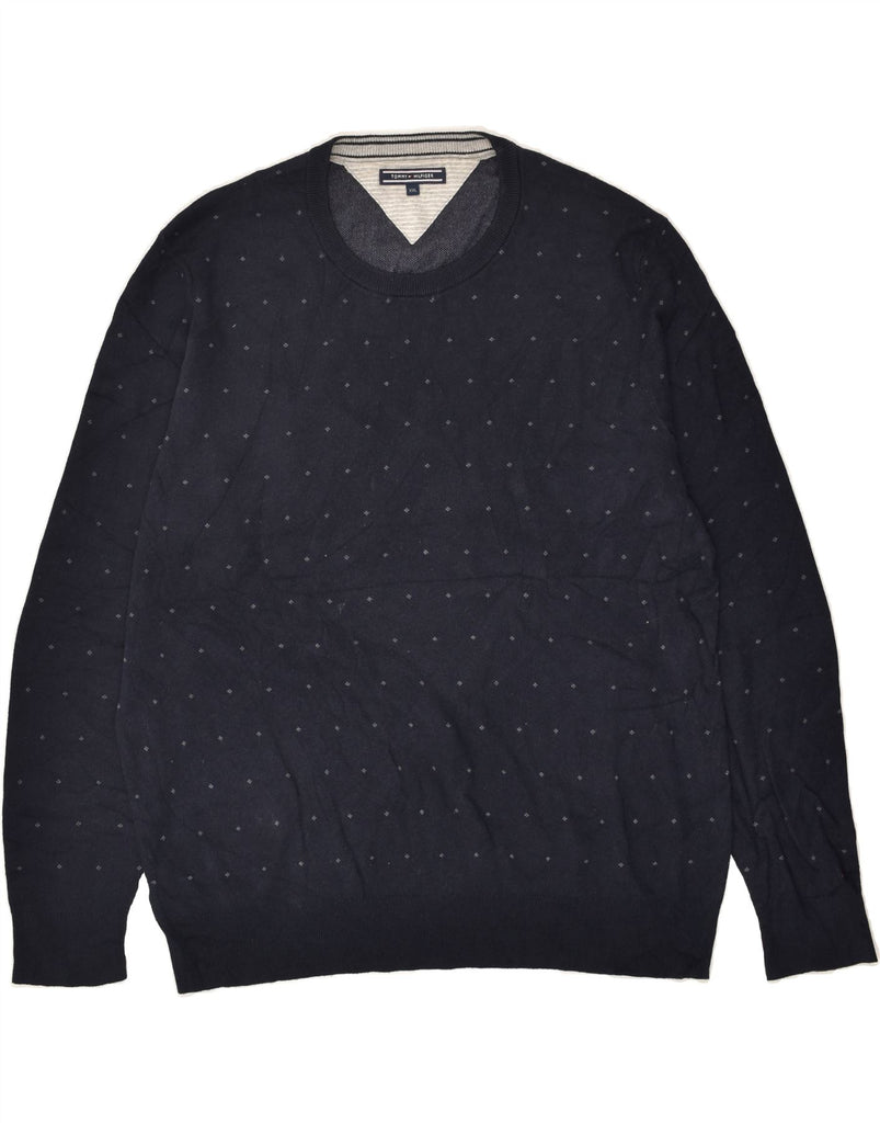 TOMMY HILFIGER Mens Crew Neck Jumper Sweater 2XL Navy Blue Spotted Cotton | Vintage Tommy Hilfiger | Thrift | Second-Hand Tommy Hilfiger | Used Clothing | Messina Hembry 