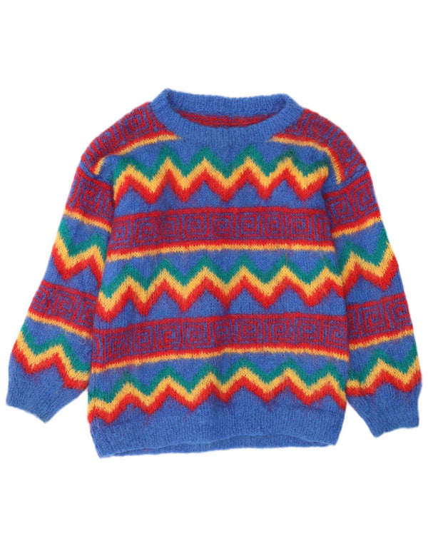 Vintage Womens Boat Neck Jumper Sweater UK 16 Large Blue Chevron