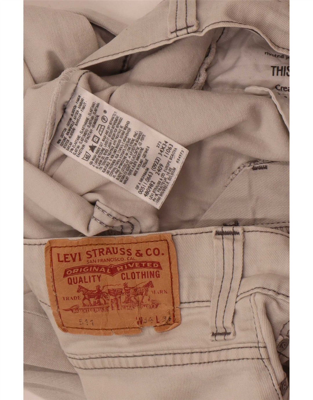 Levi's Mens 511 Slim Jeans W34 L34 Grey Cotton